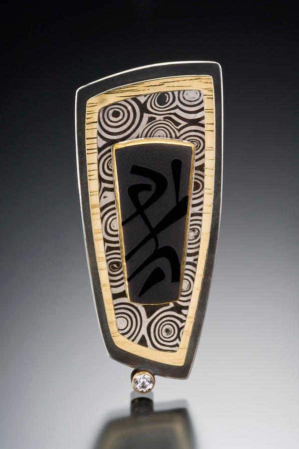 Heron Wing Pin-Pendant with Onyx