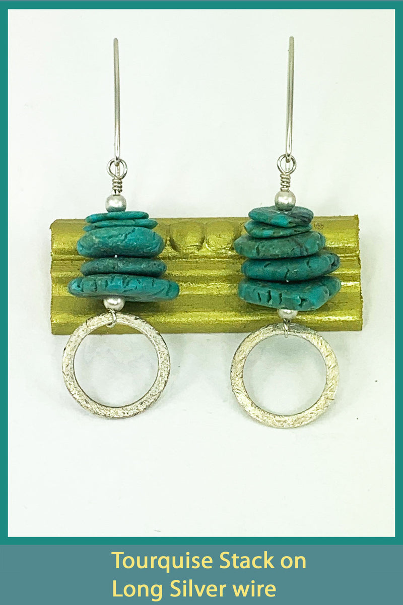 (SOLD) Turquoise Stack on Long Silver Wire